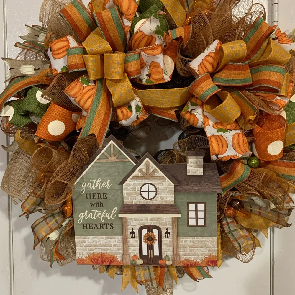 Hand Crafted Festive Wreath with Orange and Green Accents